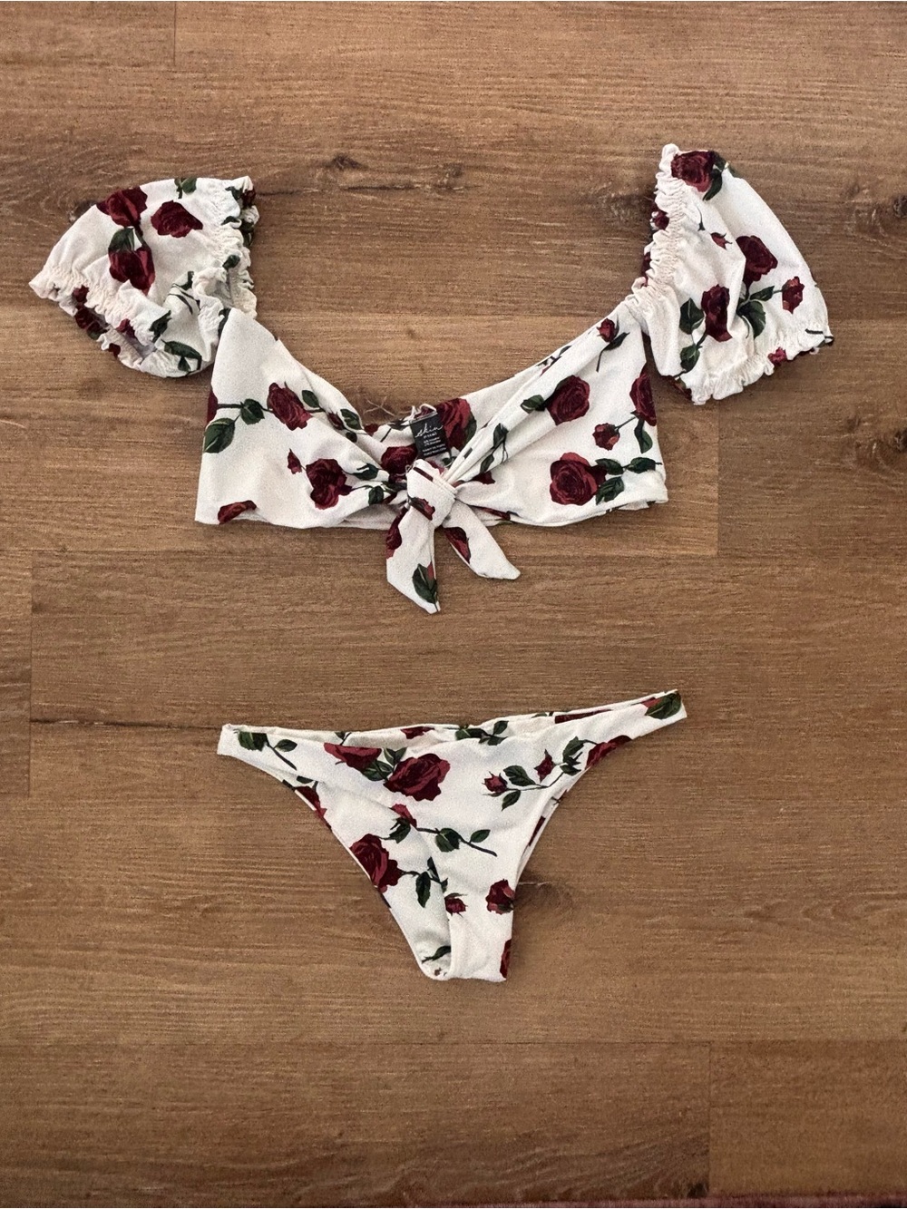 SAME - Skin By Same - Rose Print Tie-Front Bikini Set - XS Top / SMALL Bottoms